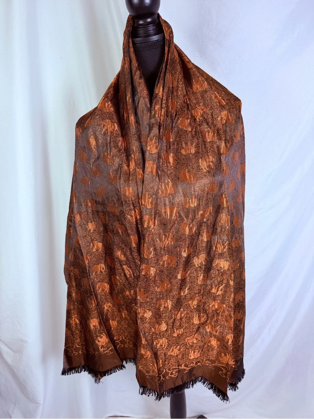 Luxury Copper Elephant Jacquard Shawl Wrap Metallic Pashmina Scarf Boho